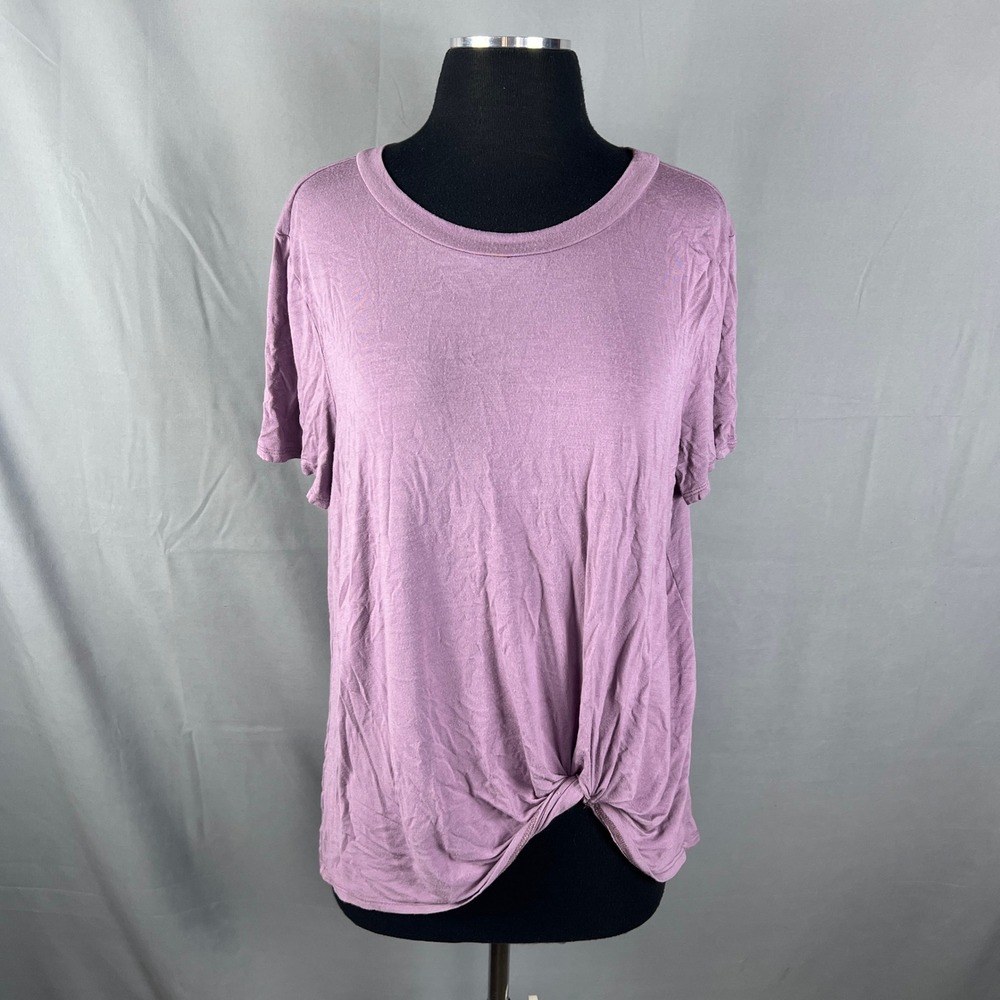 Smoke & Mirrors T Shirt Women XL Mauve Twist Front Ribbed Crew Neck Short Sleeve